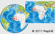Physical Location Map of Senegal, highlighted continent, within the entire continent