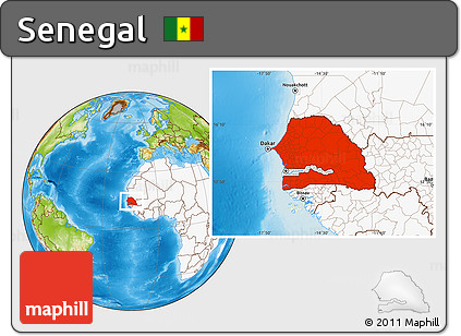 Physical Location Map of Senegal, highlighted continent