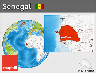 Physical Location Map of Senegal, highlighted continent