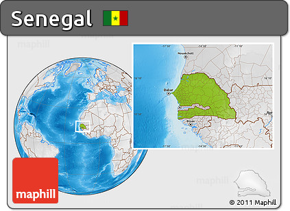Physical Location Map of Senegal, lighten, desaturated, land only