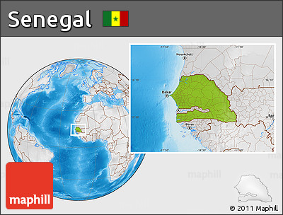 Physical Location Map of Senegal, lighten, desaturated, land only