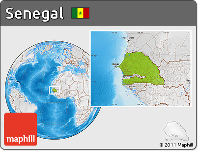 Physical Location Map of Senegal, lighten, desaturated, land only