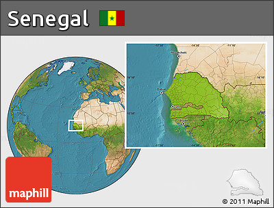 Physical Location Map of Senegal, satellite outside