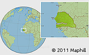 Physical Location Map of Senegal, savanna style outside