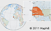 Political Location Map of Senegal, lighten, semi-desaturated