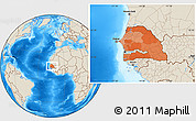 Political Location Map of Senegal, shaded relief outside