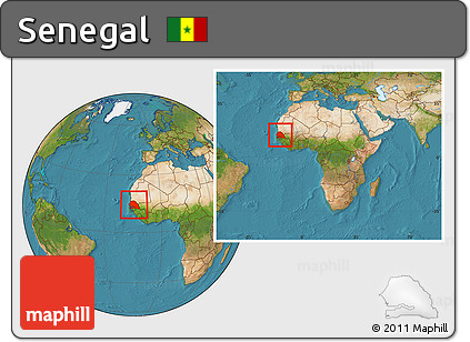 Satellite Location Map of Senegal, within the entire continent