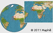 Satellite Location Map of Senegal, within the entire continent