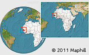Satellite Location Map of Senegal, highlighted continent, within the entire continent