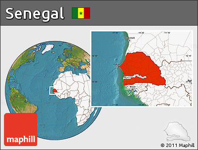 Satellite Location Map of Senegal, highlighted continent