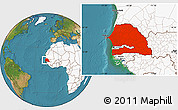 Satellite Location Map of Senegal, highlighted continent