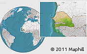 Satellite Location Map of Senegal, lighten, desaturated, land only