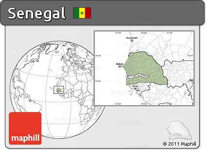Savanna Style Location Map of Senegal, blank outside, hill shading inside