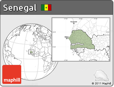 Savanna Style Location Map of Senegal, blank outside, hill shading inside