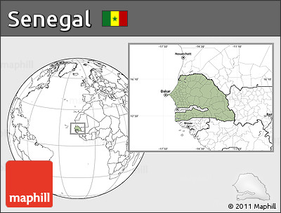 Savanna Style Location Map of Senegal, blank outside, hill shading inside