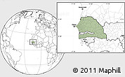 Savanna Style Location Map of Senegal, blank outside, hill shading inside
