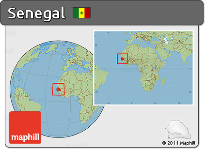 Savanna Style Location Map of Senegal, within the entire continent