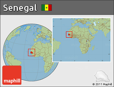 Savanna Style Location Map of Senegal, within the entire continent