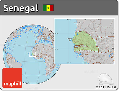 Savanna Style Location Map of Senegal, gray outside