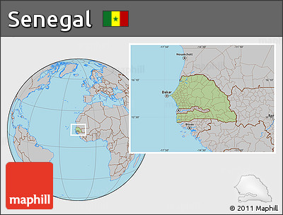 Savanna Style Location Map of Senegal, gray outside