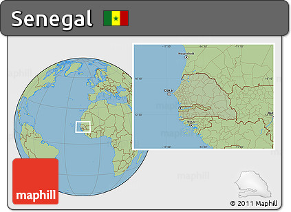 Savanna Style Location Map of Senegal, hill shading inside