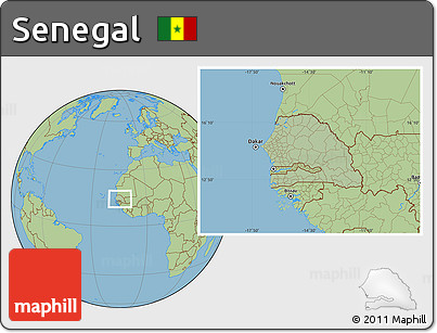 Savanna Style Location Map of Senegal, hill shading inside