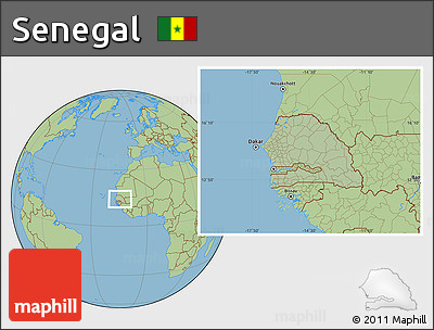 Savanna Style Location Map of Senegal, hill shading inside