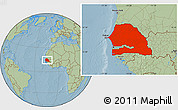 Savanna Style Location Map of Senegal, hill shading