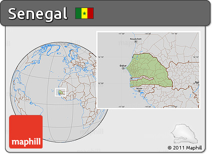 Savanna Style Location Map of Senegal, lighten, desaturated