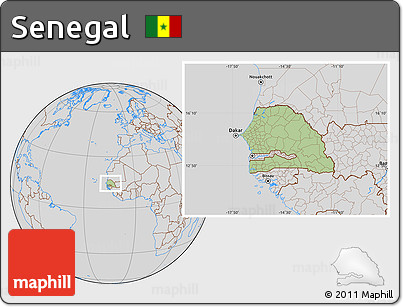 Savanna Style Location Map of Senegal, lighten, desaturated