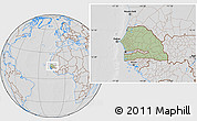 Savanna Style Location Map of Senegal, lighten, desaturated, hill shading