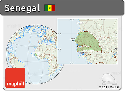Savanna Style Location Map of Senegal, lighten