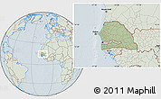 Savanna Style Location Map of Senegal, lighten, hill shading