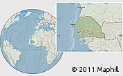 Savanna Style Location Map of Senegal, lighten, land only, hill shading