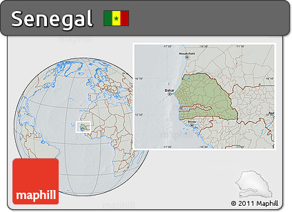 Savanna Style Location Map of Senegal, lighten, semi-desaturated, hill shading