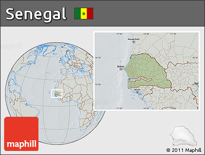 Savanna Style Location Map of Senegal, lighten, semi-desaturated, hill shading
