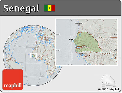 Savanna Style Location Map of Senegal, lighten, semi-desaturated, hill shading