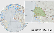 Savanna Style Location Map of Senegal, lighten, semi-desaturated, hill shading