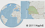 Savanna Style Location Map of Senegal, lighten, semi-desaturated, land only, hill shading