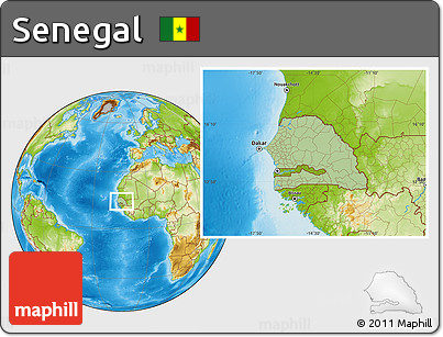 Savanna Style Location Map of Senegal, physical outside