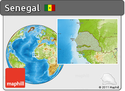 Savanna Style Location Map of Senegal, physical outside, hill shading
