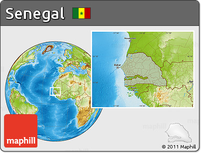 Savanna Style Location Map of Senegal, physical outside, hill shading