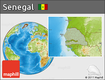 Savanna Style Location Map of Senegal, physical outside, hill shading