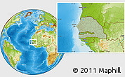 Savanna Style Location Map of Senegal, physical outside, hill shading