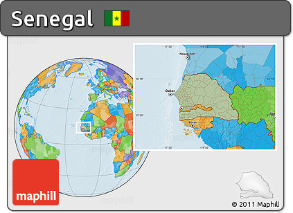 Savanna Style Location Map of Senegal, political outside, hill shading