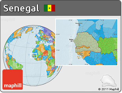 Savanna Style Location Map of Senegal, political outside, hill shading