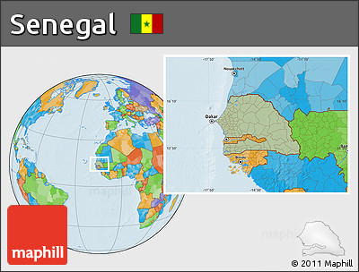 Savanna Style Location Map of Senegal, political outside, hill shading