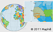 Savanna Style Location Map of Senegal, political outside, hill shading