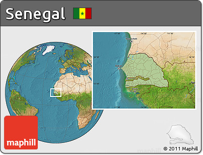 Savanna Style Location Map of Senegal, satellite outside