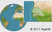 Savanna Style Location Map of Senegal, satellite outside